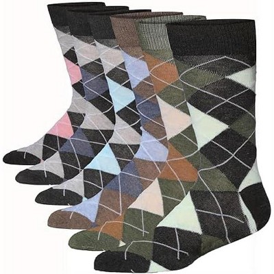 JAMES FIALLO Mens 6 Pair Diamonds Argyle Colorful Patterned Crew Dress Socks