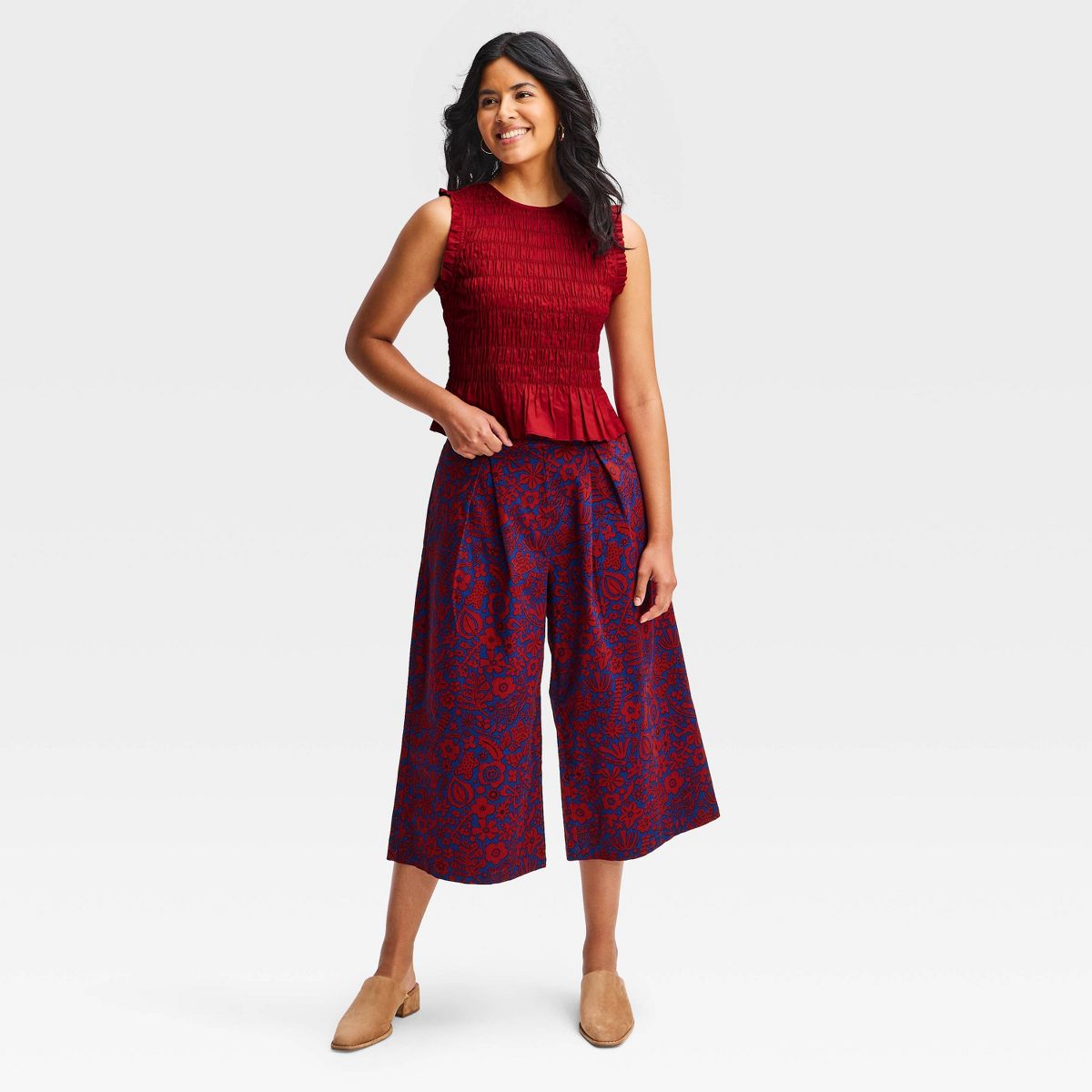 Latino Heritage Month Women's Smocked Ruffle Top - Burgundy - thumbnail 3