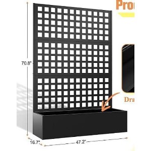 Acekool Outdoor Privacy Screen with Planter Box, 3-Panel Metal Garden Trellis and Raised Bed for Climbing Plants, Vines, Patio, and Backyard - 1 of 3