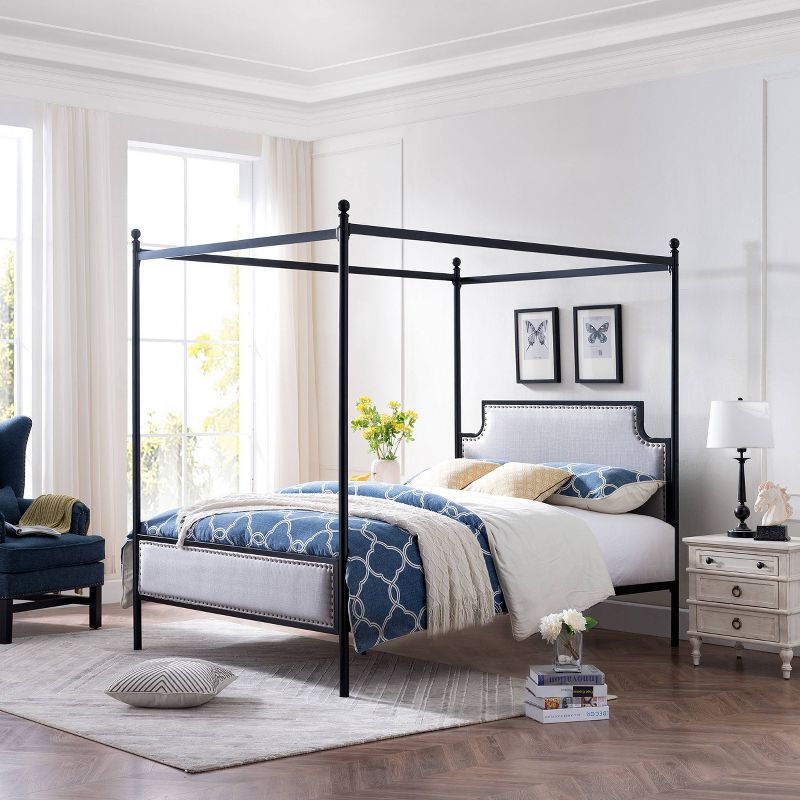 Queen Beechmont Iron Canopy Upholstered Bed - Christopher Knight Home, 3 of 7