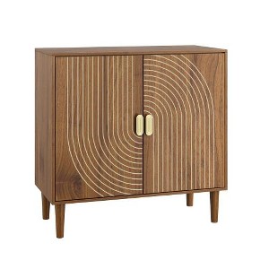 ACEPANO 31.3 in. H Multifunctional Accent Wood Buffet Cabinet with Line Groove Design & Storage-Walnut - 1 of 4