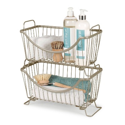 Ashley Small Ivory Metal Stacking Storage Basket