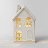 6" Battery Operated LED Lit Ceramic House with Door Christmas Village Building - Wondershop™ White