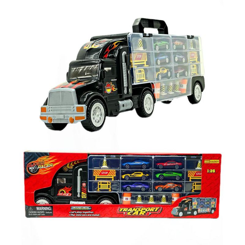 Big Daddy Trucks - The Big Rig Race Car Carrying Travel System with Added Storage Space - comes with 6 cars but can fit 24, 4 of 7