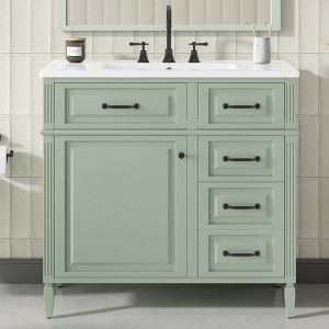 GDFStudio Richard 36" Adjustable Shelf Bathroom Vanity with Ceramic Sink Top and Solid Wood Frame - 1 of 4