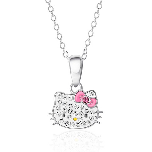 Hello Kitty Sanrio Womens Pink Glitter Necklace 18 - 18kt Flash Plated  Sterling Silver Necklace Official License