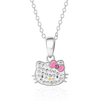 Sanrio Hello Kitty Womens Sterling Silver Crystal Necklace - 18'' Chain, Officially Licensed Authentic