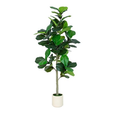 6FT Fiddle Leaf Fig Artificial Tree with White Planter Pot, Faux Floor Plant, Indoor and Outdoor Fake Plants for Home Office Decor.