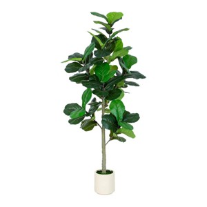 6FT Fiddle Leaf Fig Artificial Tree with White Planter Pot, Faux Floor Plant, Indoor and Outdoor Fake Plants for Home Office Decor. - 1 of 4