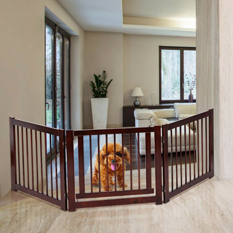 Costway Folding Free Standing 3 Panel Wood Pet Dog Safety Fence, 2 of 11