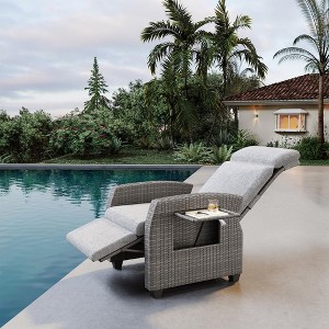 Outdoor Recliner with Adjustable Backrest and Footrest, PE Wicker Patio Reclining Lounge Chair with Flip-Up Table Air Pump 155° Lay Flat - 1 of 4