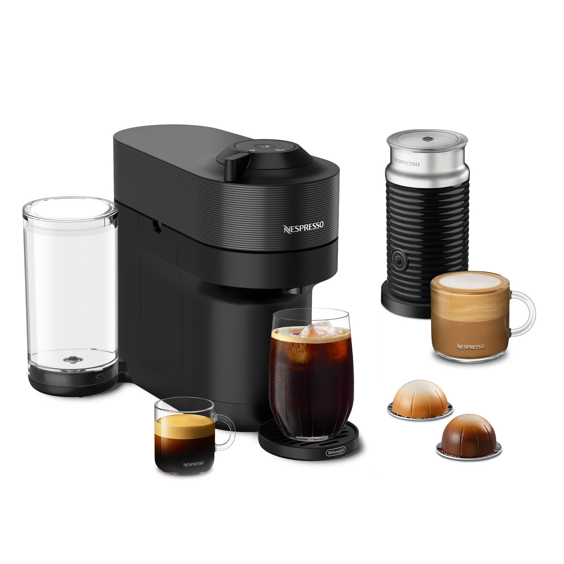 Nespresso Vertuo Pop+ Coffee Machine with Aeroccino Frother by De'Longhi Liquorice Black: Milk Frother, Capsule System