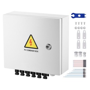 VEVOR PV Combiner Box, 6 String, Solar Combiner Box with 10A Rated Current Fuse 63A Circuit Breaker Lightning Arrester and Solar Connector, White - 1 of 4