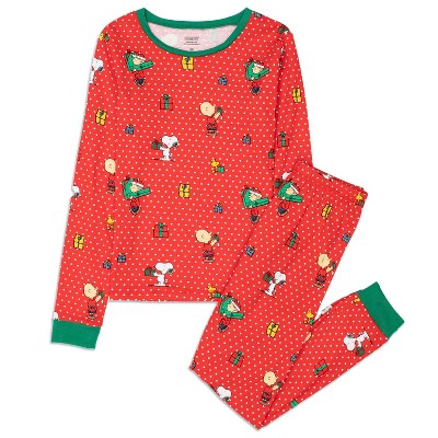 6YR-14YR Kids Cotton Snoopy Print Family Matching Pajamas Holiday Festive Sleepwear 2-Piece Sets for Christmas - PEANUTS