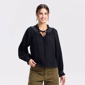 Women's Bishop Long Sleeve Smocked Blouse - Universal Thread™ - 1 of 3