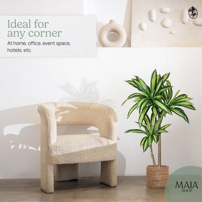 4ft Green and Yellow Faux Dracaena Palm in Black Pot