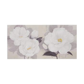 39" x 19" Midday Bloom Florals Paint Embellished Unframed Wall Canvas White