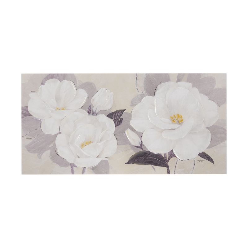 39&#34; x 19&#34; Midday Bloom Florals Paint Embellished Unframed Wall Canvas White, 1 of 8