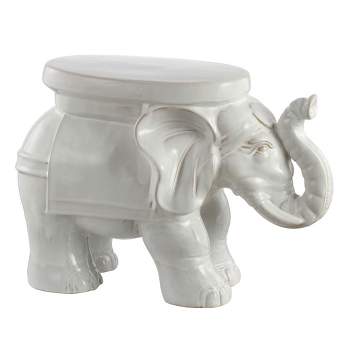 White Elephant 14.25" Ceramic Garden Stool - JONATHAN Y
