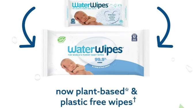 WaterWipes Plastic-Free Original Unscented 99.9% Water Based Baby Wipes - (Select Count), 2 of 16, play video