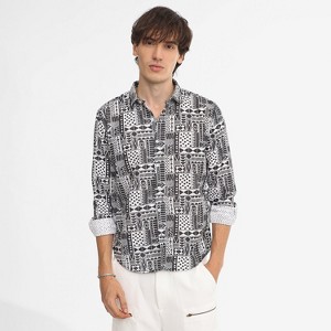 Campus Sutra Men Men's Off-White & Midnight Black Abstract Geometric Shirt - 1 of 4