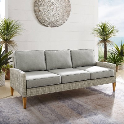 Gray Wicker and Steel Three-Seat Outdoor Sofa