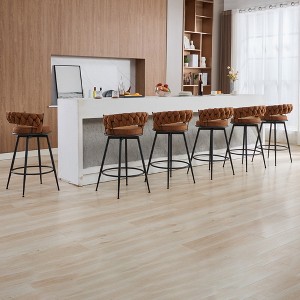 DYHOME 28 inch Bar Stools Set of 6, Modern Counter Height Bar Stools, 360° Swivel Suede Fabric Stool Chairs with Woven Back and Footrest - 1 of 4