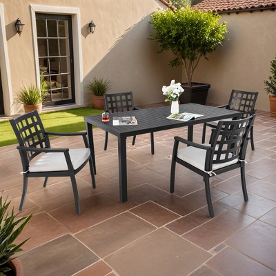 Oversart Modern Classic 5Piece Outdoor Patio Dining Set,a Rectangular Table and Four Stationary Dining Chairs