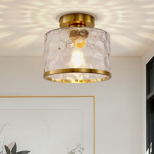 YANSUN 9 in. 1-Light Gold Round Clear Glass Semi-Flush Mount with Water Glass Shade for Bathroom and No Bulbs Included 1-Pack - 1 of 4