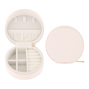 REGALWOVEN PU Leather Mini Portable Compact Round Jewelry Box Display Holder - 1 of 4