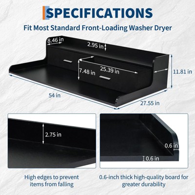 2-Tier Washer Dryer Countertop with 2 Drawers,Wood Laundry Countertop with 2.75" H Edge Rails,Waterproof Washer Dryer Cover with Anti-Slip Pads