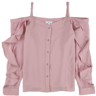 bar III Womens Solid Button Down Blouse