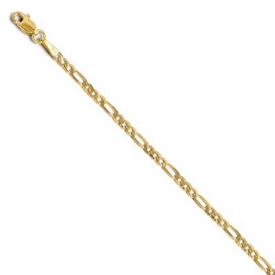 Black Bow Jewelry 2.75mm 14k Yellow Gold Solid Flat Figaro Chain Bracelet & Anklet