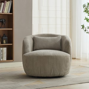 Akoasm 34.25 Inch 360 Degree Soft Accent Lounge Swivel Barrel Chair With Pillow For Living Room, Office & Bedroom-Light Gray - 1 of 4