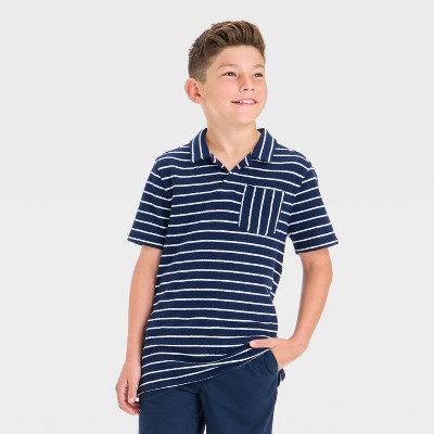 Boys' Short Sleeve 4th of July Striped Resort Terry Shirt - Cat & Jack™ Navy Blue/White
