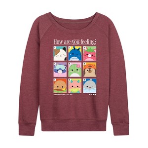 Women's - Squishmallows - Squish Mood Grid Lightweight French Terry Wide Neck Long Sleeve Graphic Shirt - 1 of 4