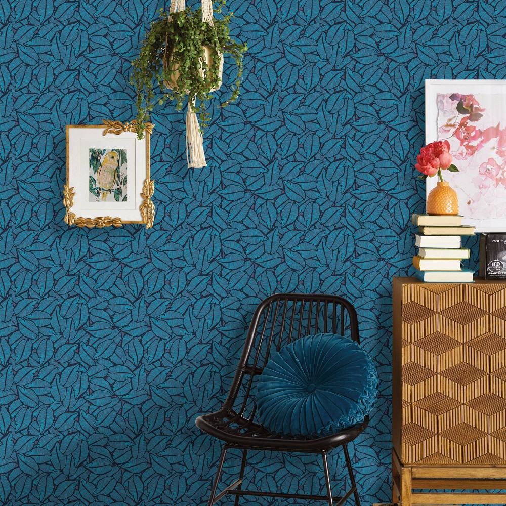 Photos - Wallpaper Layered Leaves Peel & Stick  Blue - Opalhouse™