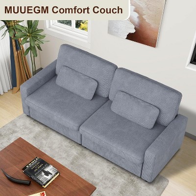 Vipbear 89.37" Square Arm Corduroy Sofa with Washable Cover, Sofa Modern Sofa Couch 3 Seater Corduroy Fabric Sofa,Gray