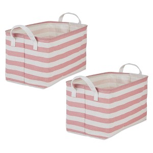 Design Imports Set of 2 Rectangle L 10.5 x 17.5 x 10 Pe Coated Cotton Poly Laundry Bins Stripe Rose - 1 of 4