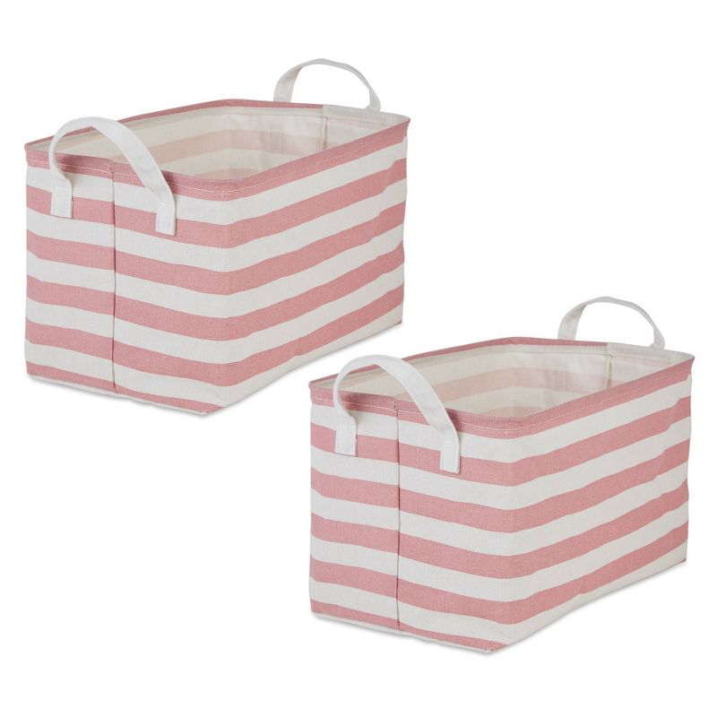 Design Imports Set of 2 Rectangle L 10.5 x 17.5 x 10 Pe Coated Cotton Poly Laundry Bins Stripe Rose, 1 of 9