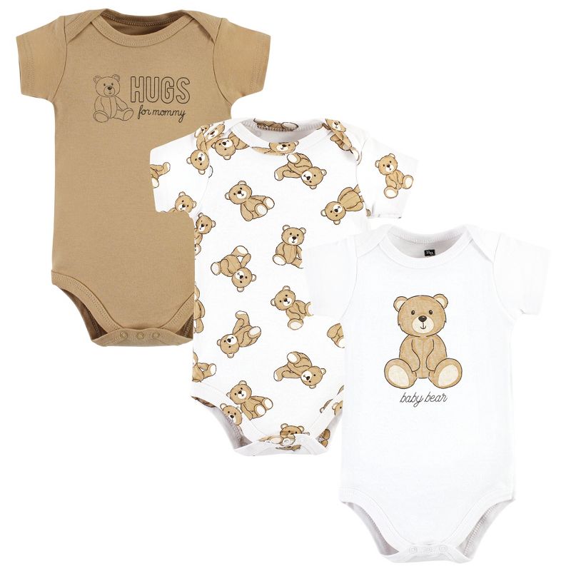 Hudson Baby Cotton Bodysuits, Teddy Bears 3-Pack, 1 of 6