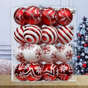 24pc Red and White Ornament Balls, Assorted Christmas Glitter Baubles| OrnamentallyYou - 1 of 4