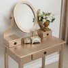 FONTOI 30"W Wood Makeup Vanity Table and Stool Set with Adjustable Oval Mirror 3 Storage Drawers for Bedroom Dressing Room, Gold, 30"*16"*53" - 2 of 4