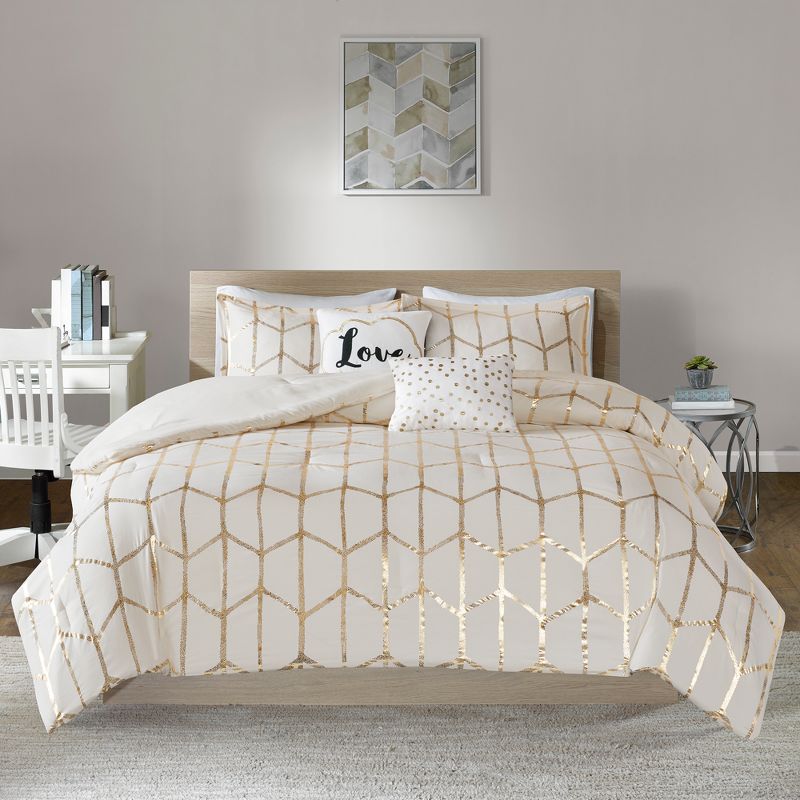 Arielle Metallic Printed Comforter Set, 4 of 10