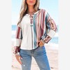 Amaryllis Women’s Waffle Knit Colorblock Pullover Top with Long Striped Sleeves Button Henley Detail - 2 of 4
