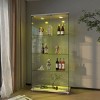 Modern Glass Display Cabinet with Glass Doors & LED Lights, 2-Door Showcase with Tempered Glass Shelves for Living Room-Cuddlewood - 3 of 4