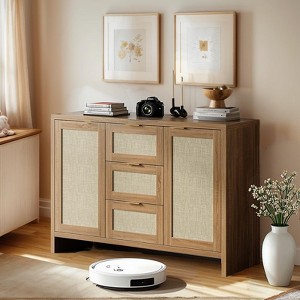 Jojoka 47.2"Boho Credenza Console Table with Storage, Farmhouse Rattan Buffet Sideboard Cabinet with Drawers & Doors for Entryway/Living Room/Kitchen - 1 of 4