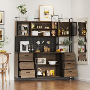 Famapy Brown Woodgrain Multifunctional Kitchen Cabinet Kitchen Sideboard with Hanging Shelf Display Shelf - 1 of 4