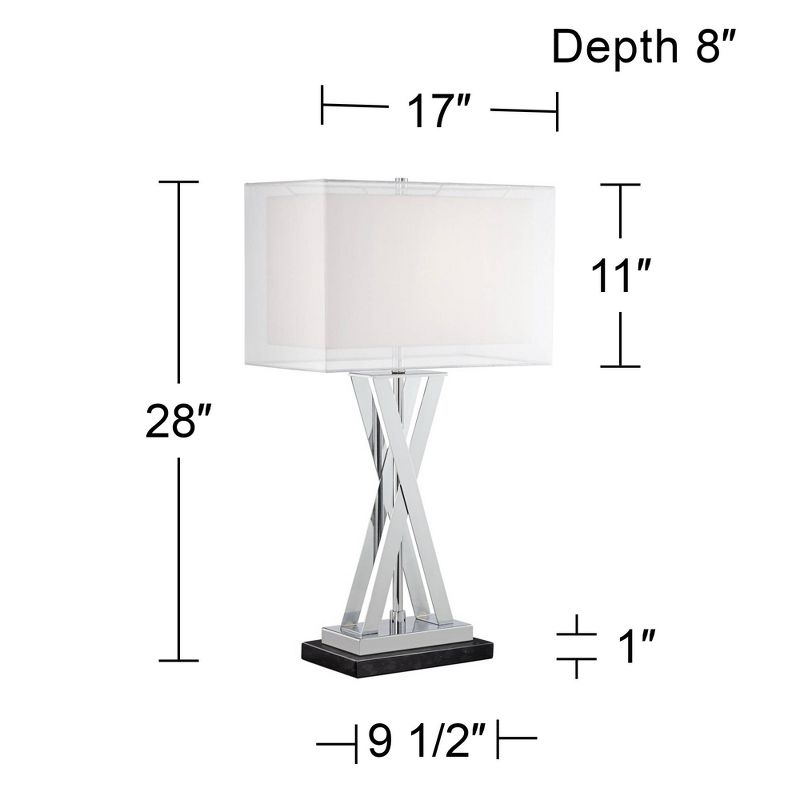 Possini Euro Design Proxima Modern Table Lamp with Black Marble Riser 28" Tall Chrome Silver Metal Double Shades for Bedroom Living Room House Home, 4 of 8