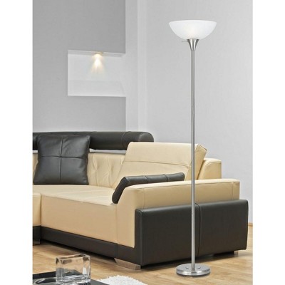 White Adjustable Metal Torchiere Floor Lamp with Glass Shade